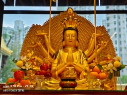 沙田普光明寺觀音殿內供奉千手千眼觀世音菩薩，為漢傳佛教六觀音之一。